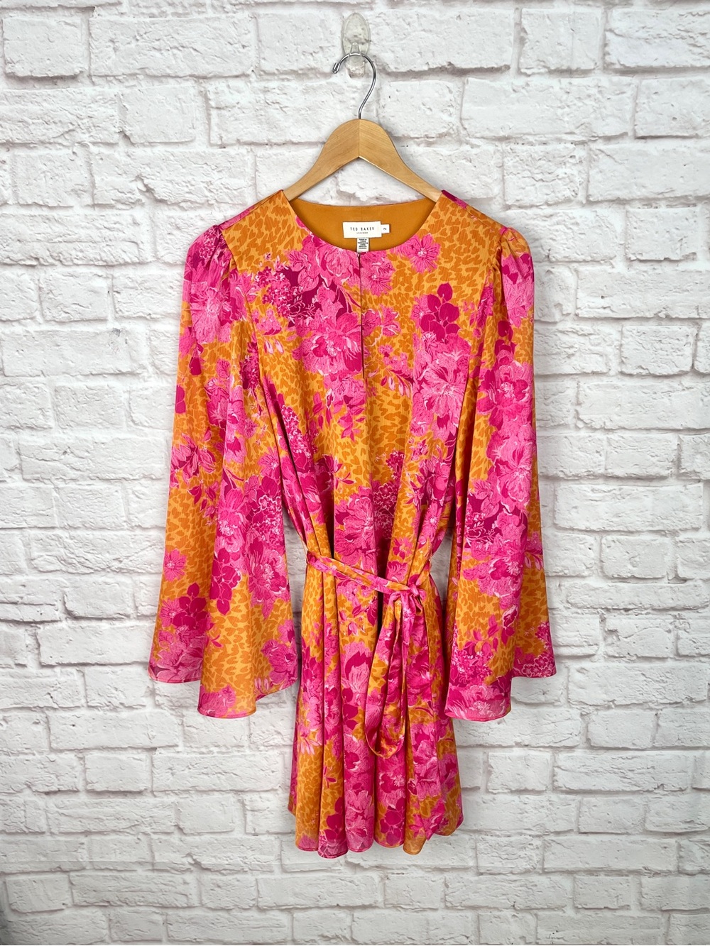 Ted Baker London Metropolis Floral Long Sleeve Mini Bell Sleeve Dress Size 4/6